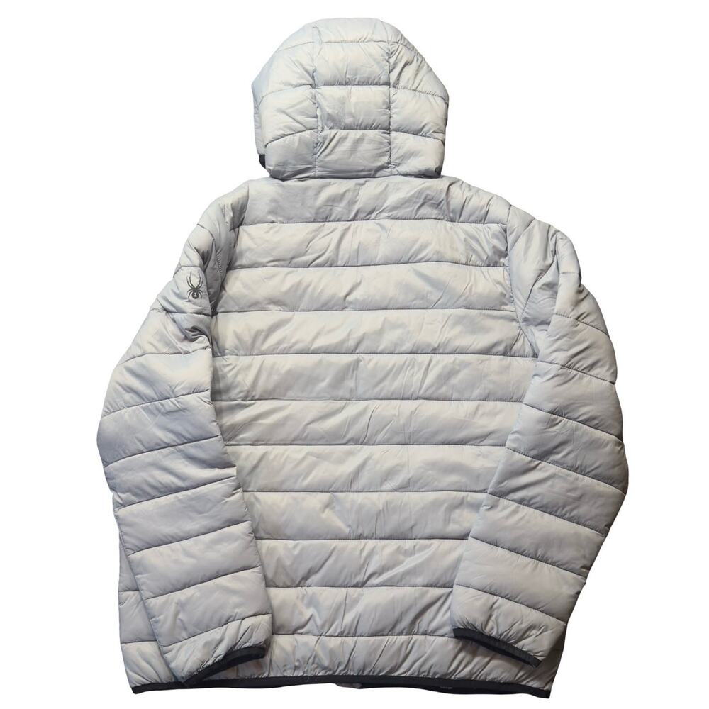 Spyder Puffer Jacket Mens Large Gray Full Zip Hooded Lightweight Coat NEW - Picture 2 of 5